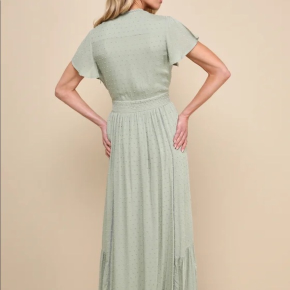 Lulus Completely In Love Sage Green Swiss Dot Button-Front Maxi Dress - Picture 2 of 4